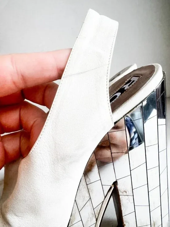 Rochas RUNWAY White Leather Mirror " Disco" Sandals Chunky Heel 39 - Picture 8 of 11